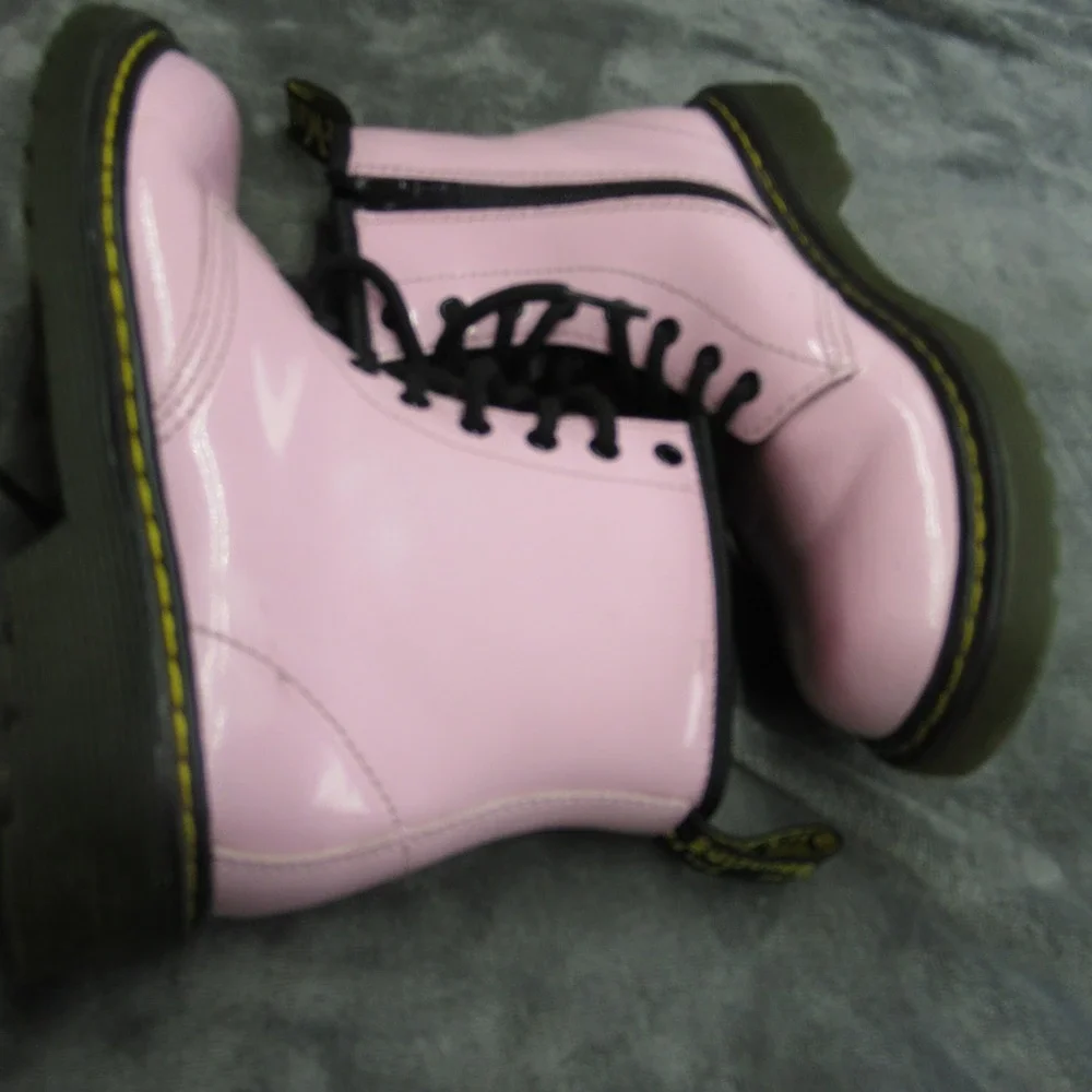 Dr‎ Martens Girl Boot 2 Pink Glossy Toddler Leather Lace Zip Chunky Combat 1460J